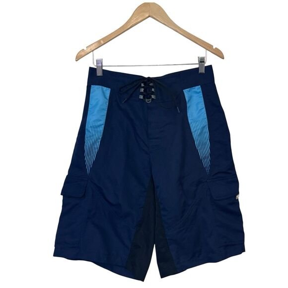 Fox Racing Mens Size 30 Swim Board Shorts Cargo Blue Black Colorblock - Picture 1 of 13